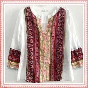 Subtle Luxury 100% sheer cotton beachy boho blouse, white pink